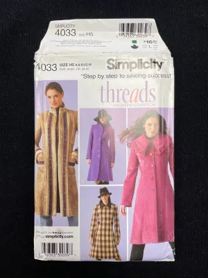 2006 Simplicity 4033 Sewing Pattern - Women's Coats FACTORY FOLDED