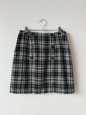 90s Vintage Morgan Taylor Plaid Button Front Wool Mini Skirt (W28")