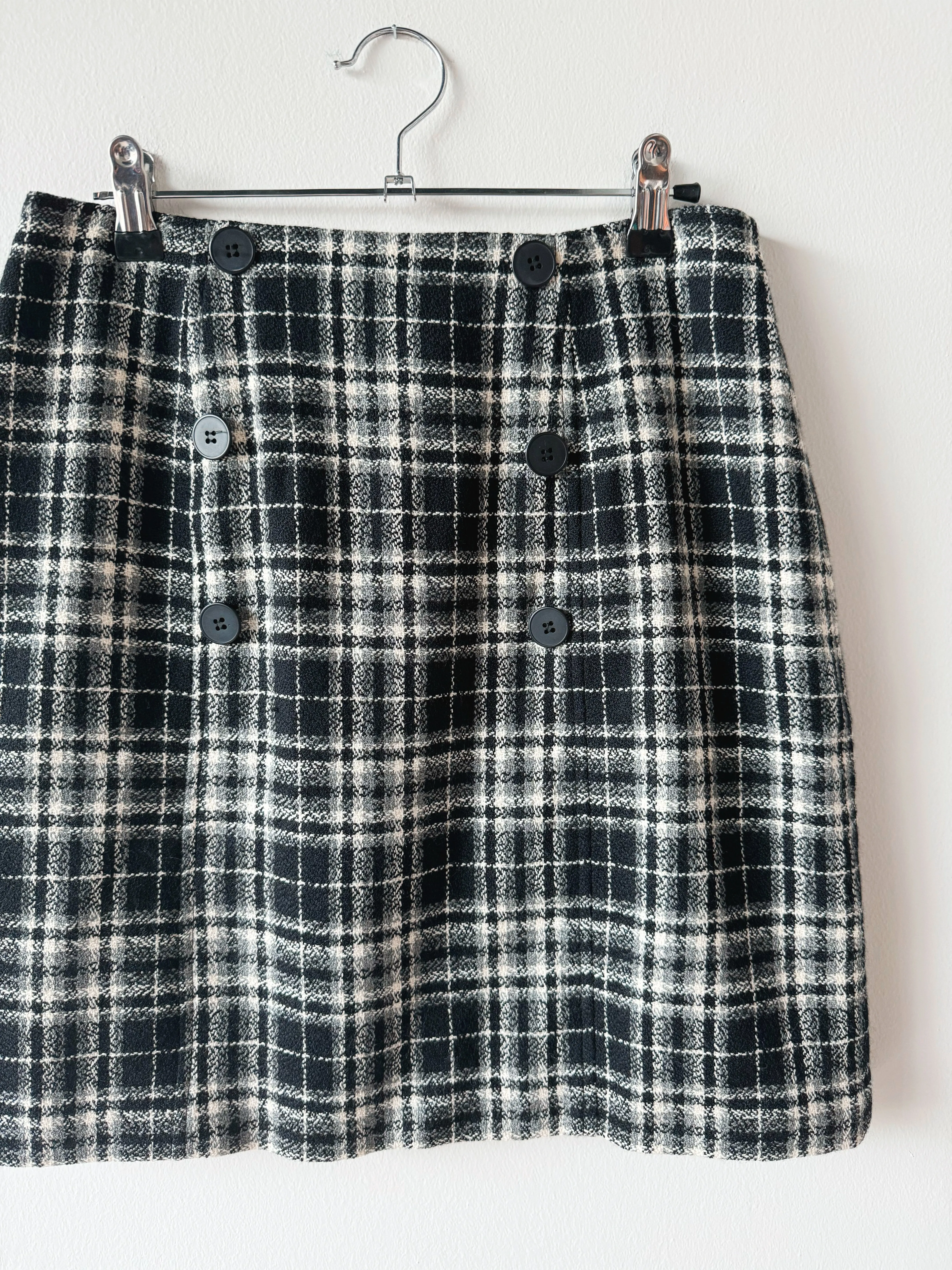 90s Vintage Morgan Taylor Plaid Button Front Wool Mini Skirt (W28")