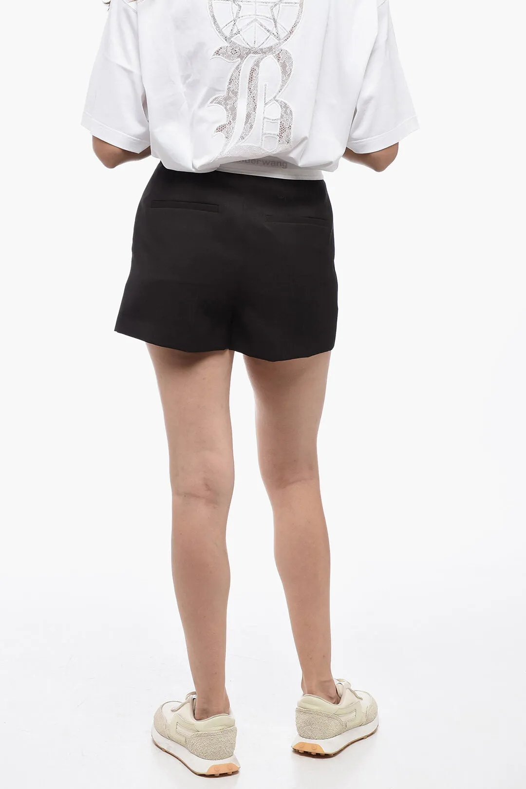 Alexander Wang Pleated High Waisted Shorts With Logoed Band