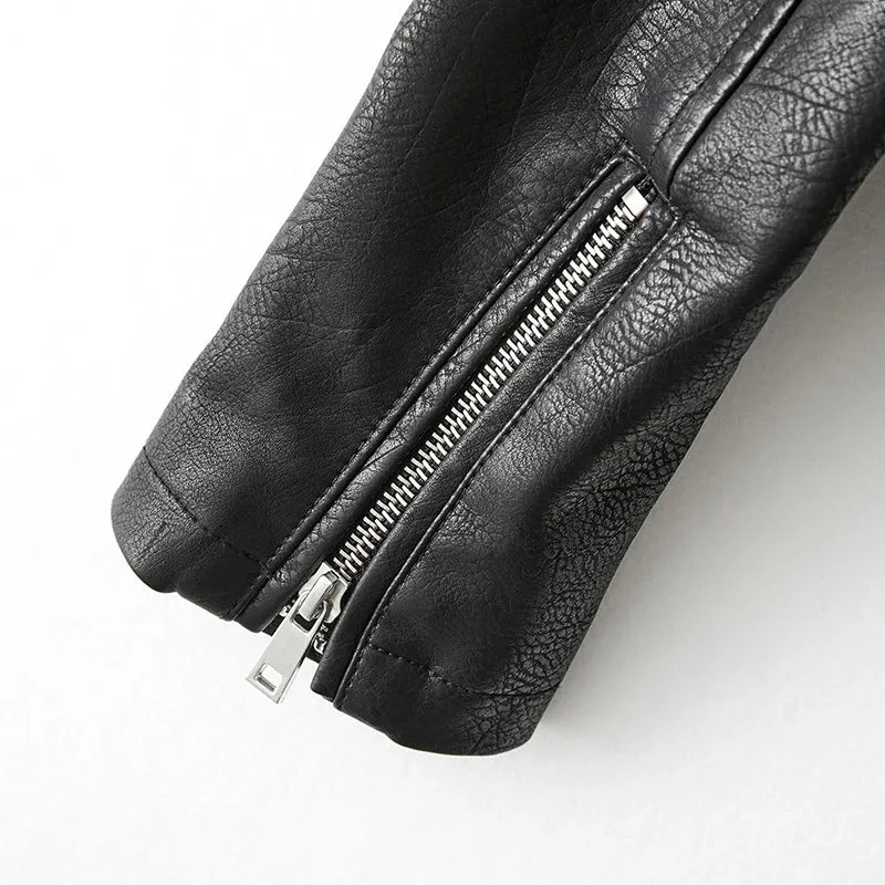 Autumn Winter Women Graffiti Print Faux Leather Jacket Lady Moto Bike PU Leather Coat Casual Rivet Jacket with Belt