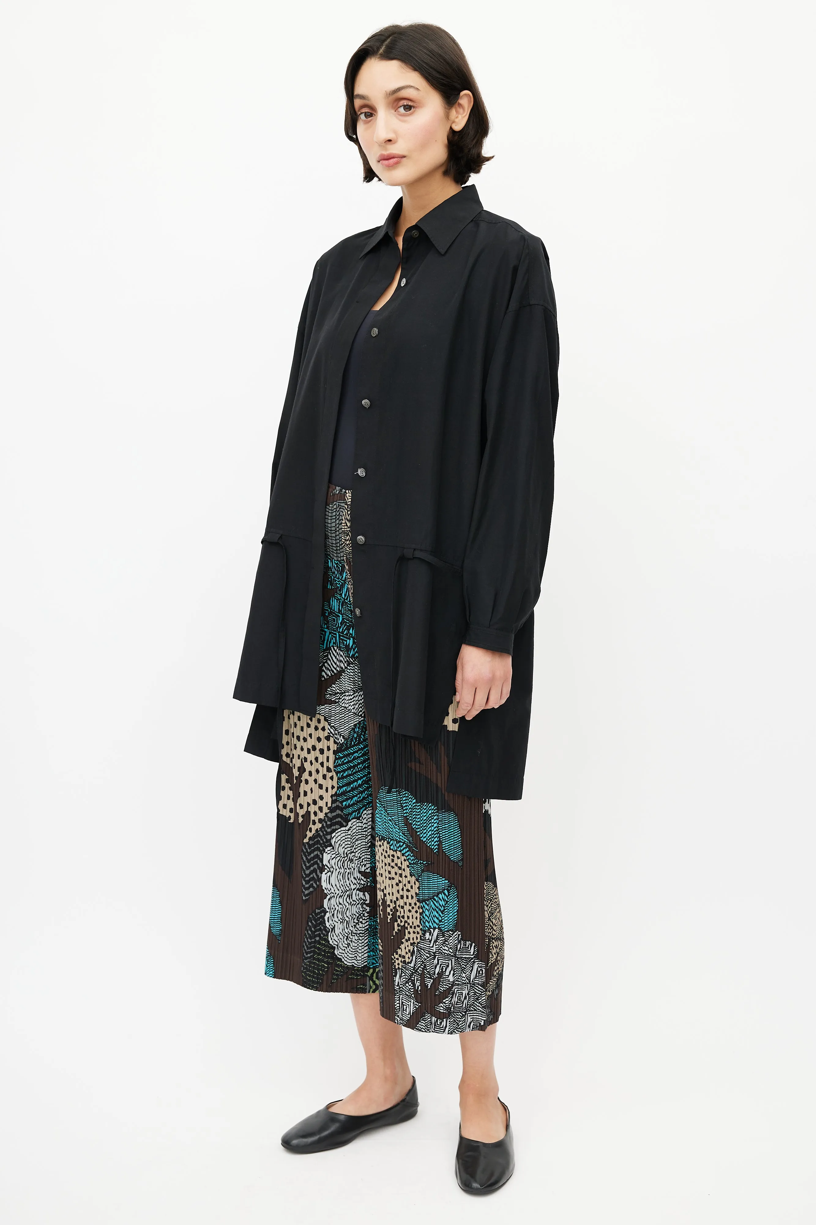 Brown & Multi Print Plisse Pant