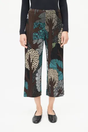 Brown & Multi Print Plisse Pant