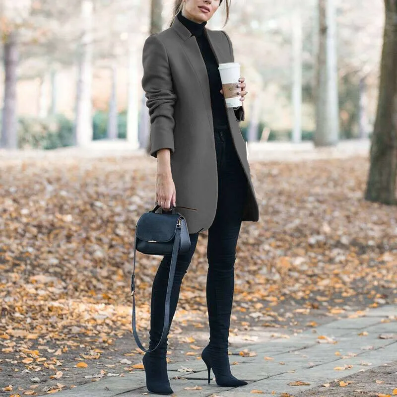 Casual Fashion All Match Women's Coats And Jackets 2020 Autumn And Winter New Solid Color Stand Up Collar Ladies Woolen Coat