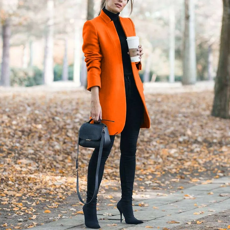 Casual Fashion All Match Women's Coats And Jackets 2020 Autumn And Winter New Solid Color Stand Up Collar Ladies Woolen Coat