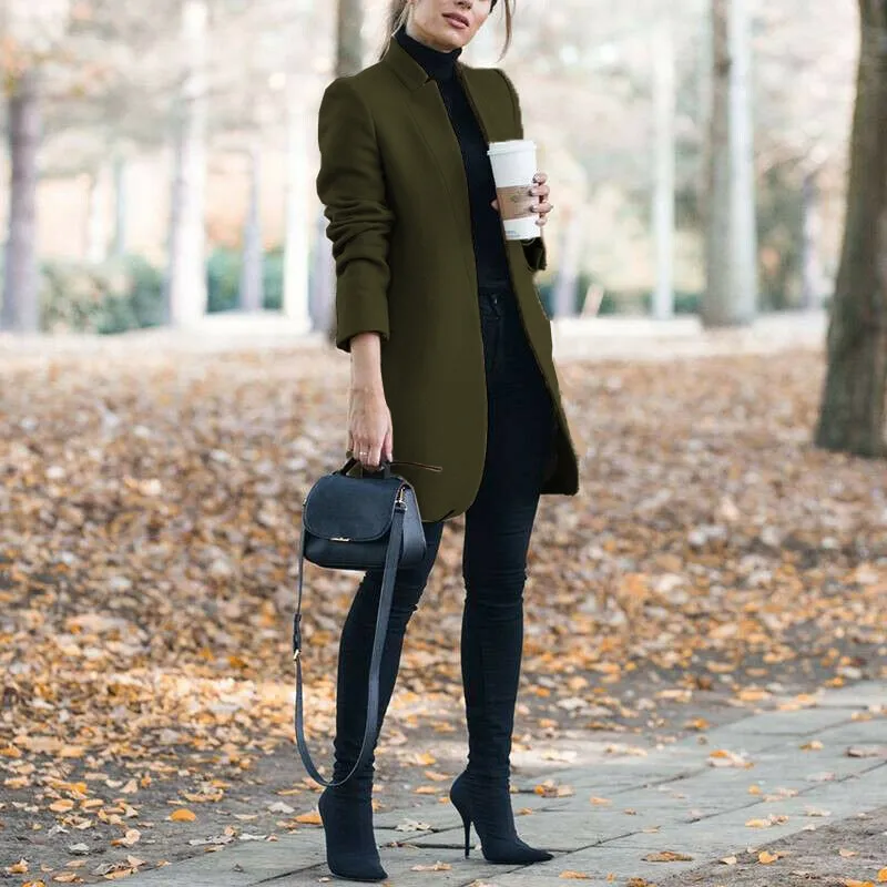 Casual Fashion All Match Women's Coats And Jackets 2020 Autumn And Winter New Solid Color Stand Up Collar Ladies Woolen Coat