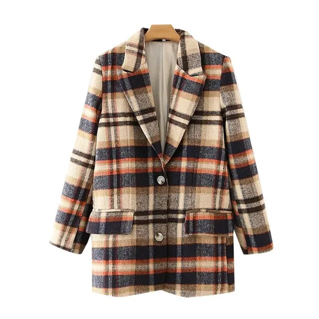 CHECK WOOLEN BLAZER COAT