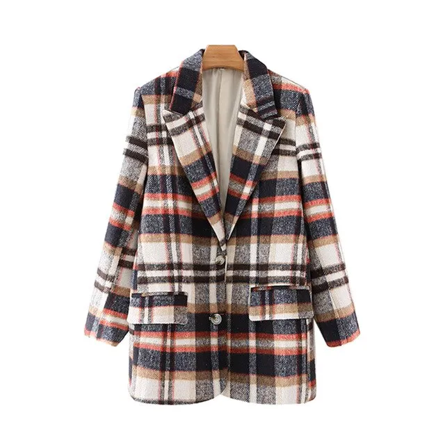 CHECK WOOLEN BLAZER COAT