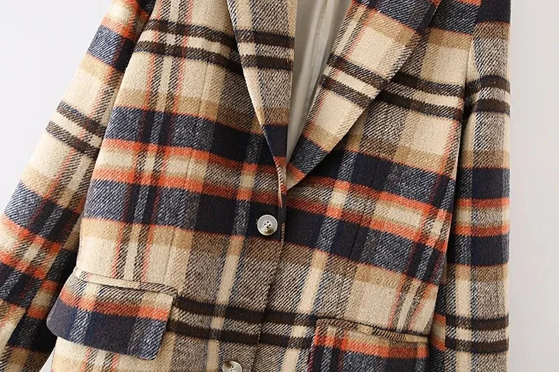 CHECK WOOLEN BLAZER COAT