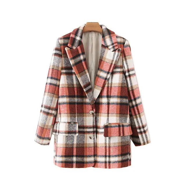 CHECK WOOLEN BLAZER COAT
