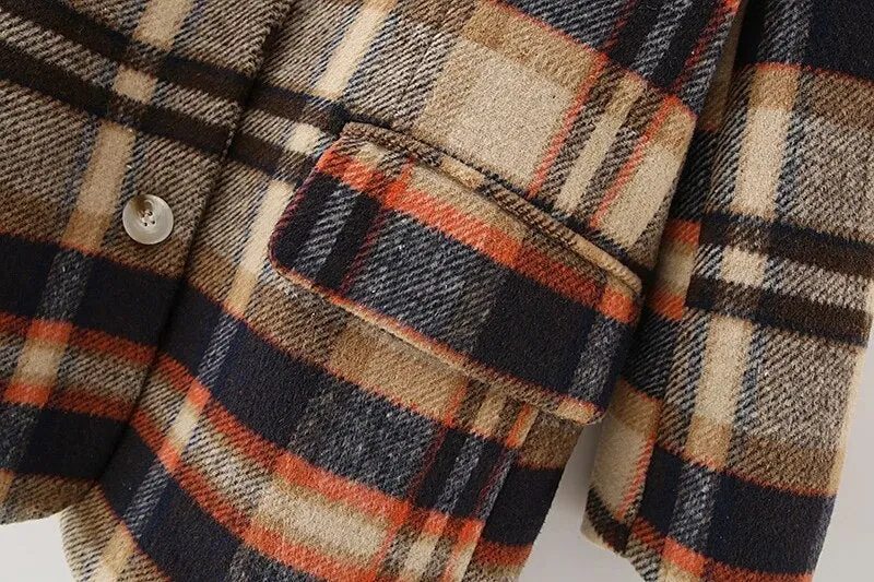 CHECK WOOLEN BLAZER COAT