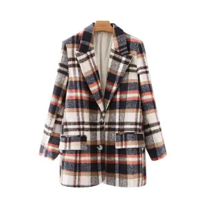 CHECK WOOLEN BLAZER COAT