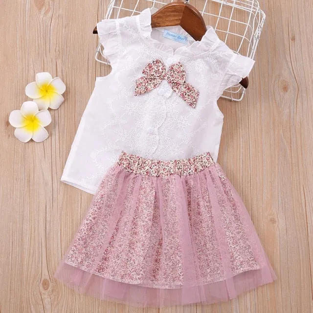 Humor Bear Baby Girls Clothes Sets 2020 Summer Dot flying sleeve top strap dress Headband 3-piece kids Children's Clothing Suit