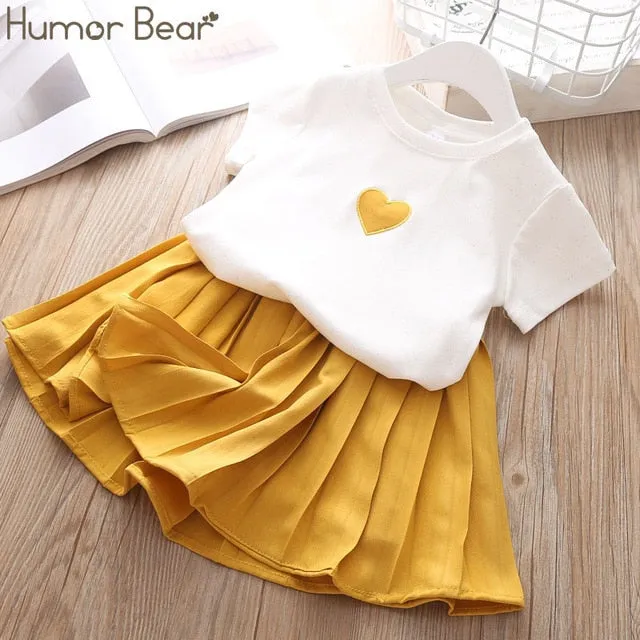 Humor Bear Baby Girls Clothes Sets 2020 Summer Dot flying sleeve top strap dress Headband 3-piece kids Children's Clothing Suit