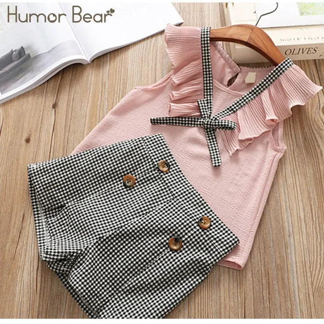 Humor Bear Baby Girls Clothes Sets 2020 Summer Dot flying sleeve top strap dress Headband 3-piece kids Children's Clothing Suit
