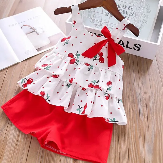 Humor Bear Baby Girls Clothes Sets 2020 Summer Dot flying sleeve top strap dress Headband 3-piece kids Children's Clothing Suit