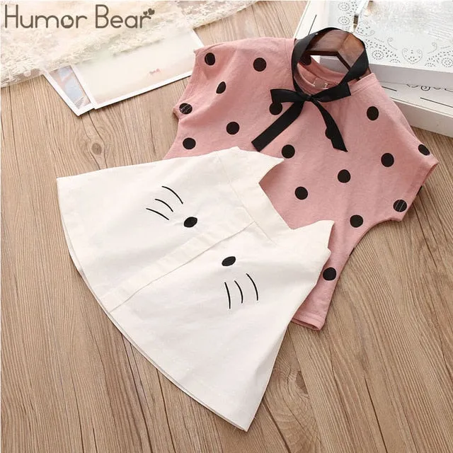 Humor Bear Baby Girls Clothes Sets 2020 Summer Dot flying sleeve top strap dress Headband 3-piece kids Children's Clothing Suit