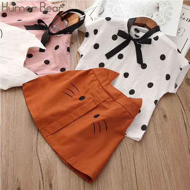 Humor Bear Baby Girls Clothes Sets 2020 Summer Dot flying sleeve top strap dress Headband 3-piece kids Children's Clothing Suit