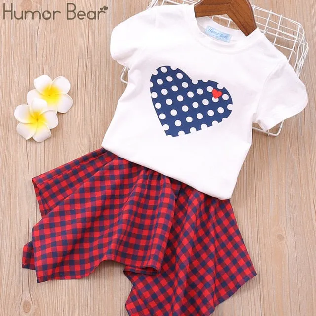 Humor Bear Baby Girls Clothes Sets 2020 Summer Dot flying sleeve top strap dress Headband 3-piece kids Children's Clothing Suit