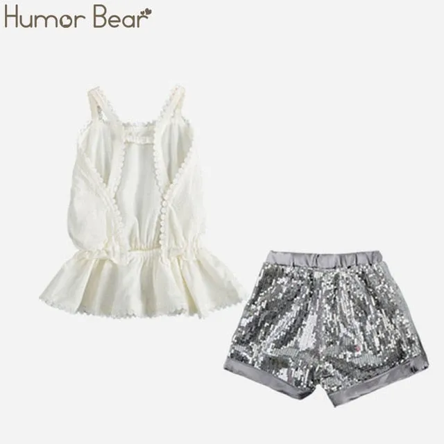 Humor Bear Baby Girls Clothes Sets 2020 Summer Dot flying sleeve top strap dress Headband 3-piece kids Children's Clothing Suit