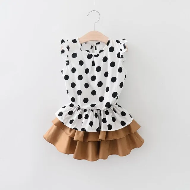 Humor Bear Baby Girls Clothes Sets 2020 Summer Dot flying sleeve top strap dress Headband 3-piece kids Children's Clothing Suit