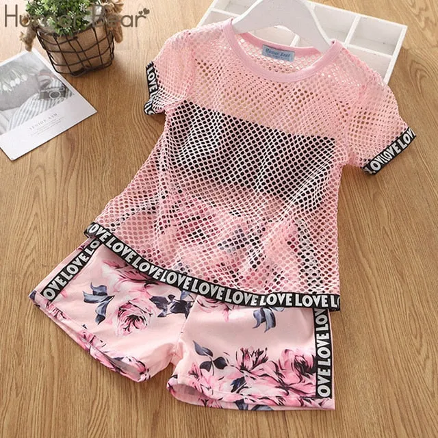 Humor Bear Girls Clothing Set Pearl Girls Clothes Set Lovely Long Eyelashes Toddler Girl tops   Pants Girls Suit Kids Clothes