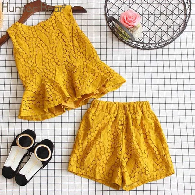 Humor Bear Girls Clothing Set Pearl Girls Clothes Set Lovely Long Eyelashes Toddler Girl tops   Pants Girls Suit Kids Clothes