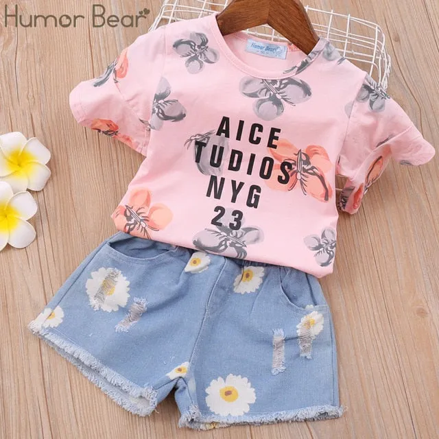 Humor Bear Girls Clothing Set Pearl Girls Clothes Set Lovely Long Eyelashes Toddler Girl tops   Pants Girls Suit Kids Clothes