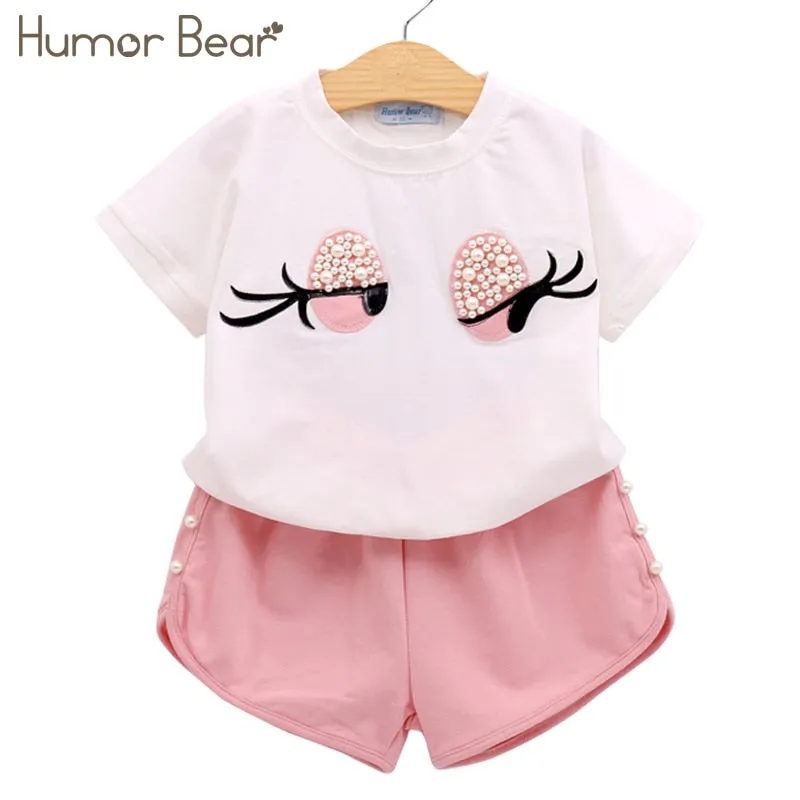 Humor Bear Girls Clothing Set Pearl Girls Clothes Set Lovely Long Eyelashes Toddler Girl tops   Pants Girls Suit Kids Clothes