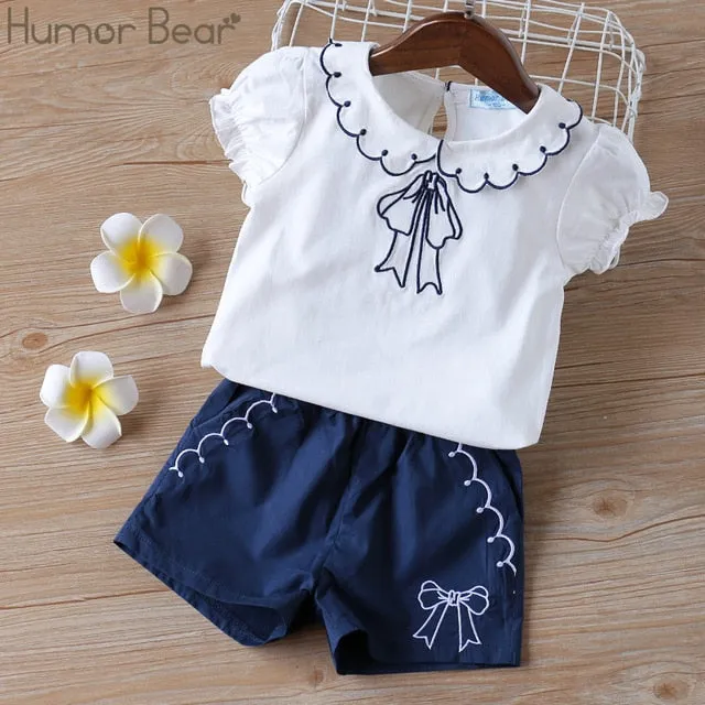 Humor Bear Girls Clothing Set Pearl Girls Clothes Set Lovely Long Eyelashes Toddler Girl tops   Pants Girls Suit Kids Clothes