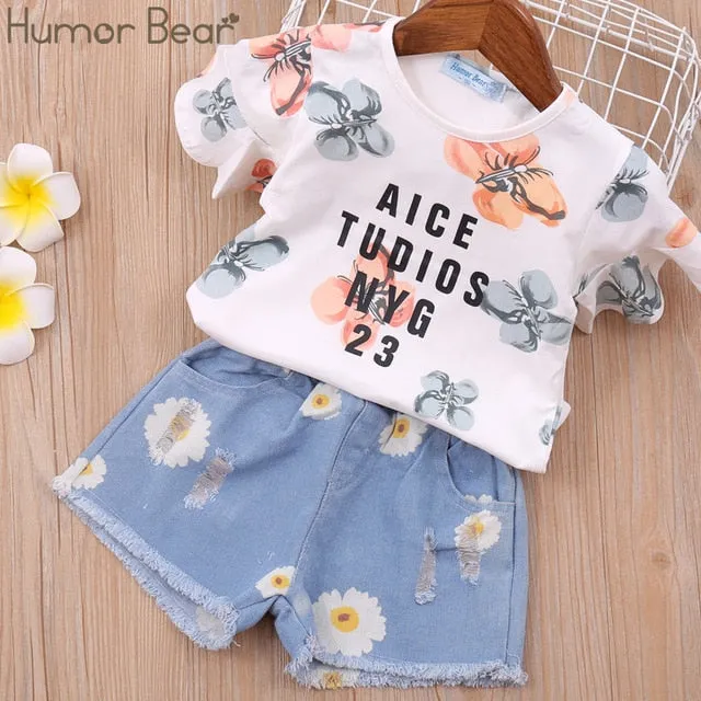 Humor Bear Girls Clothing Set Pearl Girls Clothes Set Lovely Long Eyelashes Toddler Girl tops   Pants Girls Suit Kids Clothes