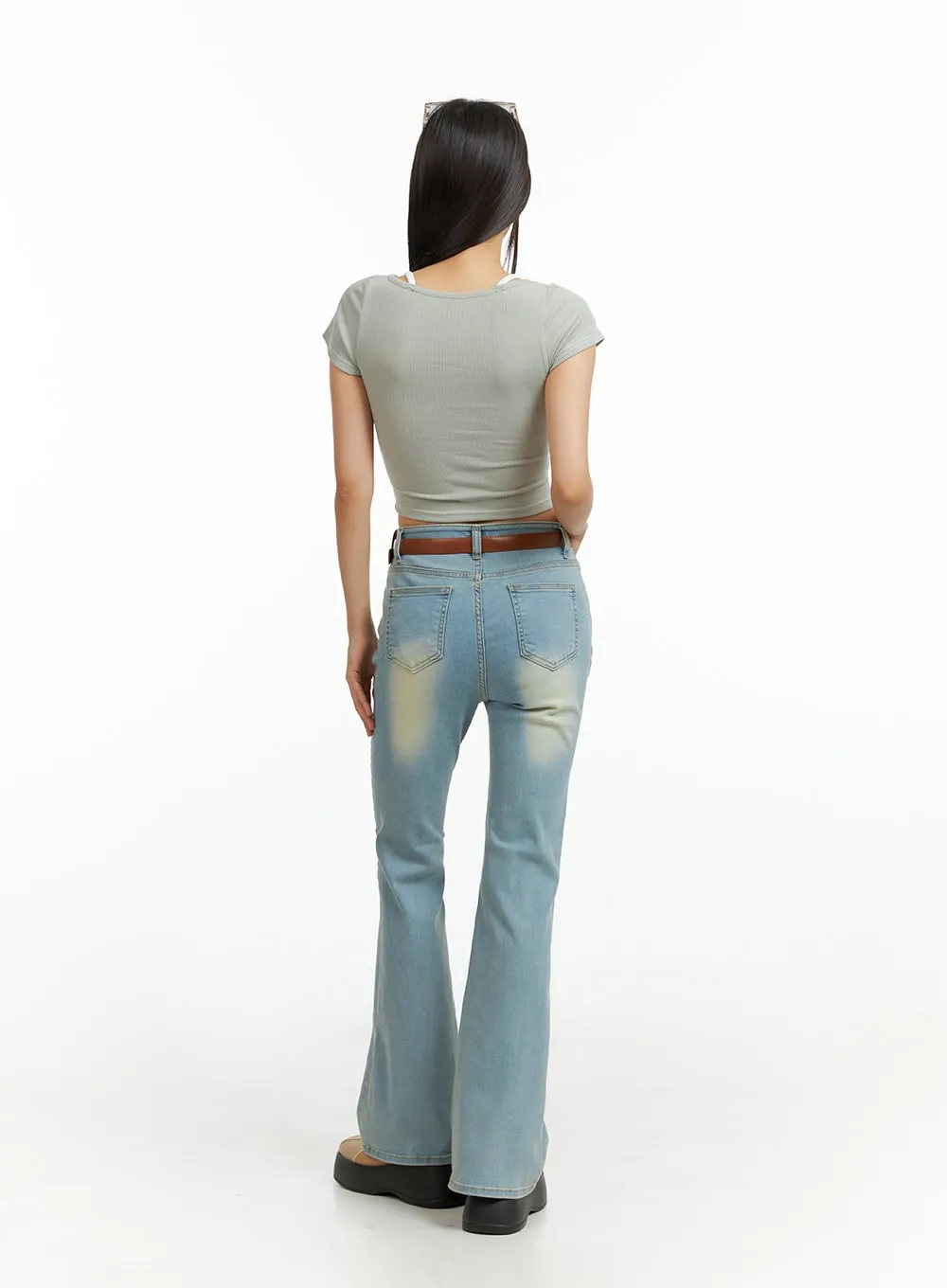 Light Washed Slim Fit Bootcut Jeans IL409