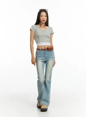Light Washed Slim Fit Bootcut Jeans IL409