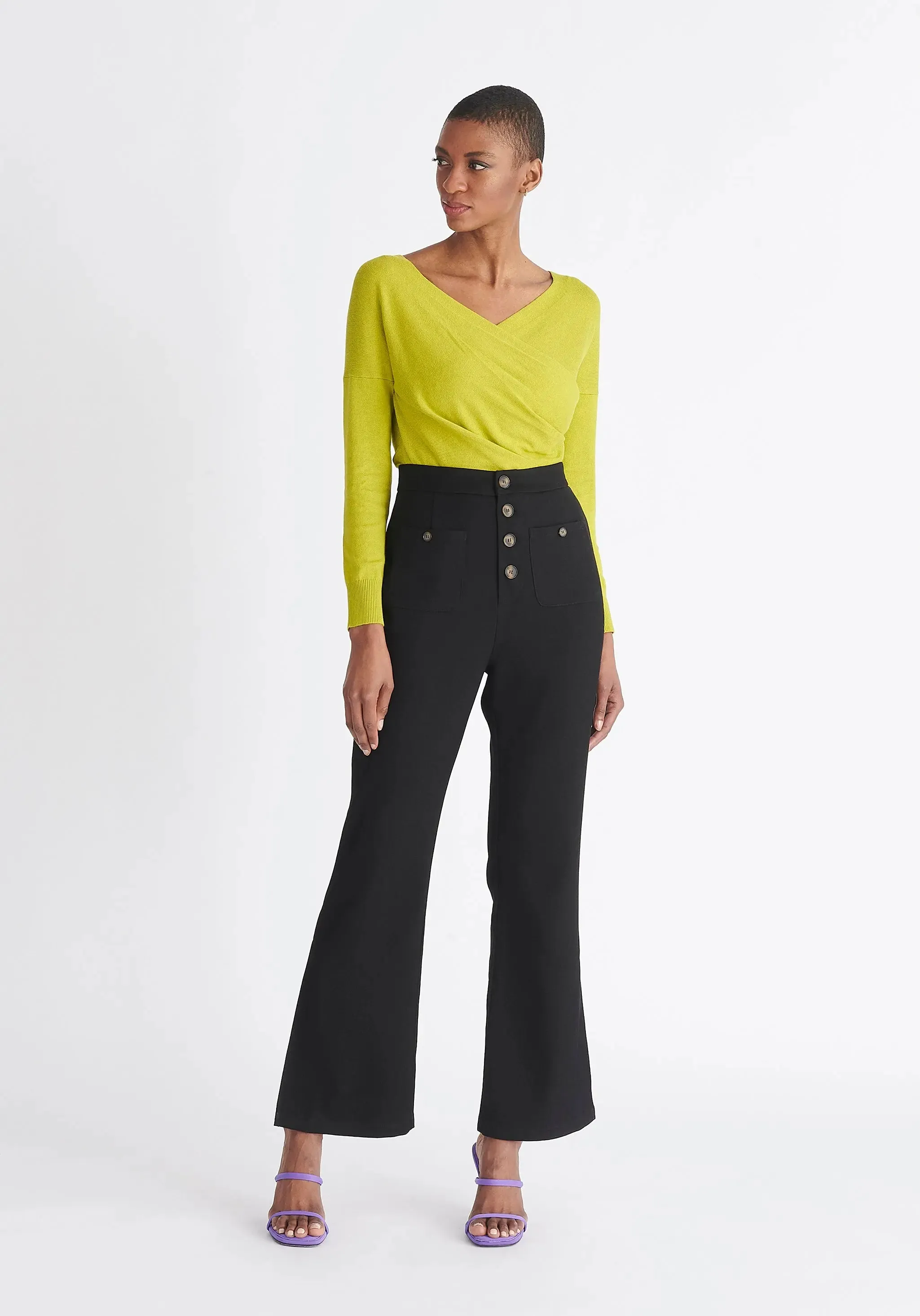 Lime Green Knitted Wrap Top With Long Sleeves