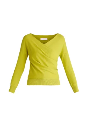 Lime Green Knitted Wrap Top With Long Sleeves