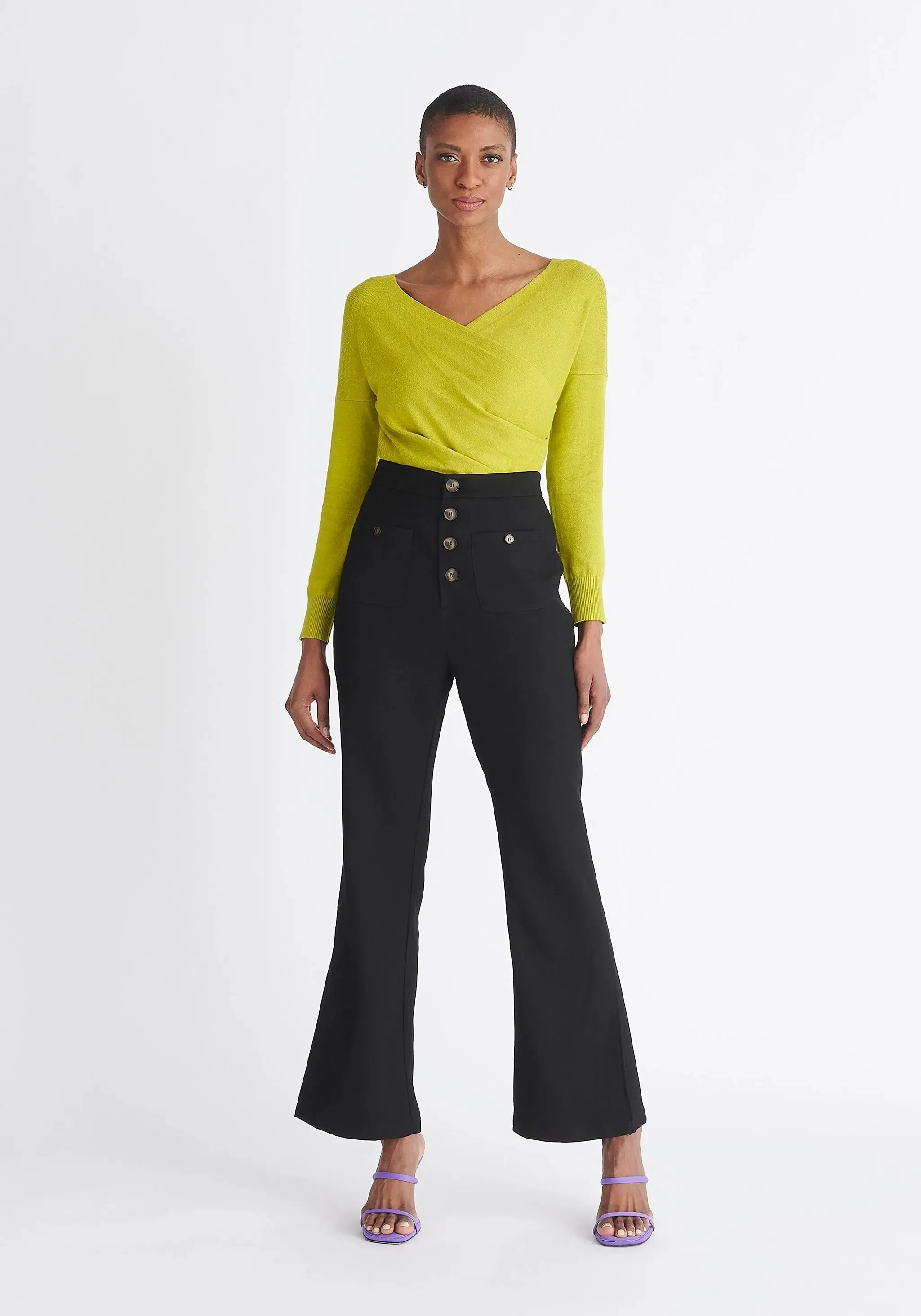 Lime Green Knitted Wrap Top With Long Sleeves