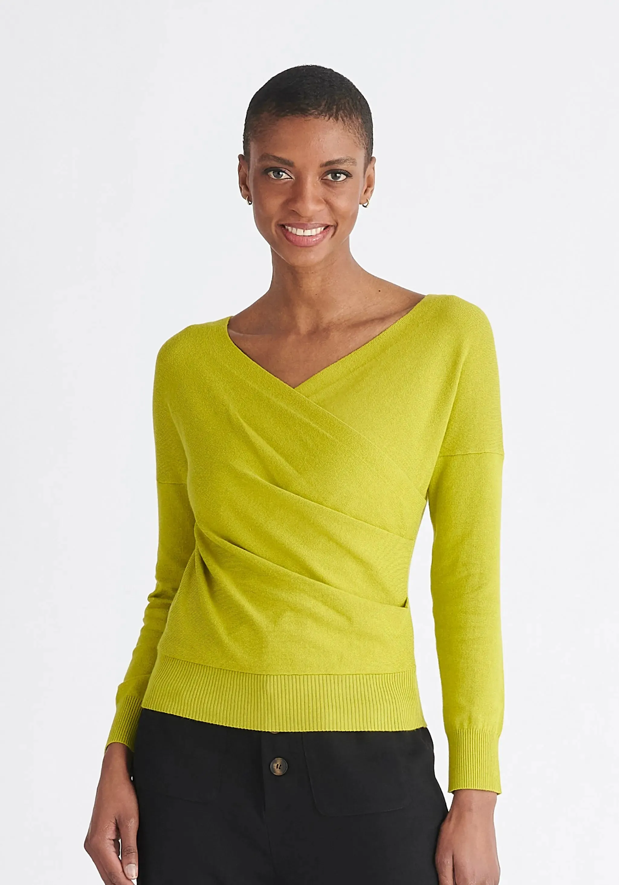 Lime Green Knitted Wrap Top With Long Sleeves