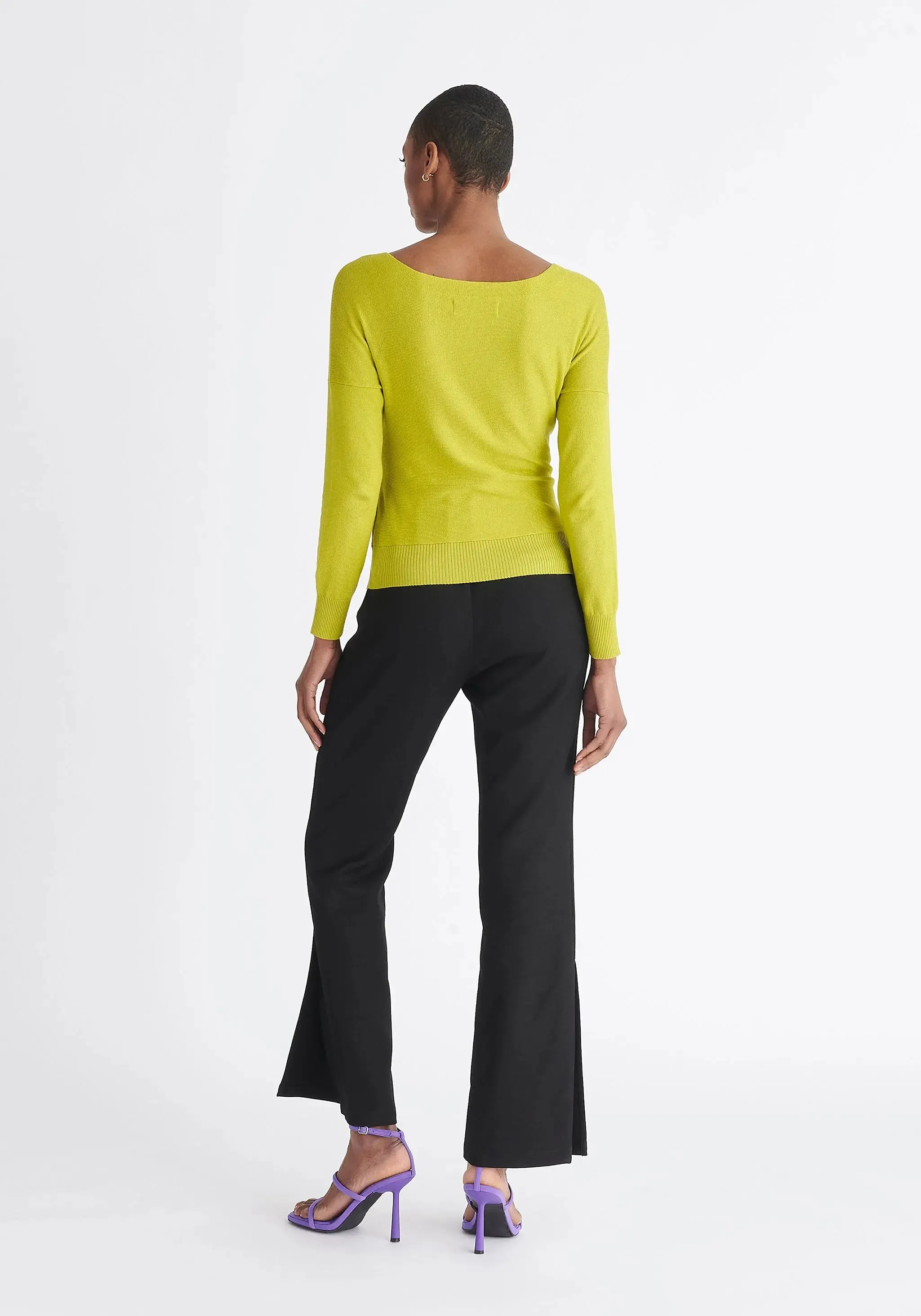 Lime Green Knitted Wrap Top With Long Sleeves