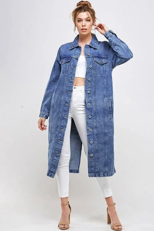 Longline button denim jacket