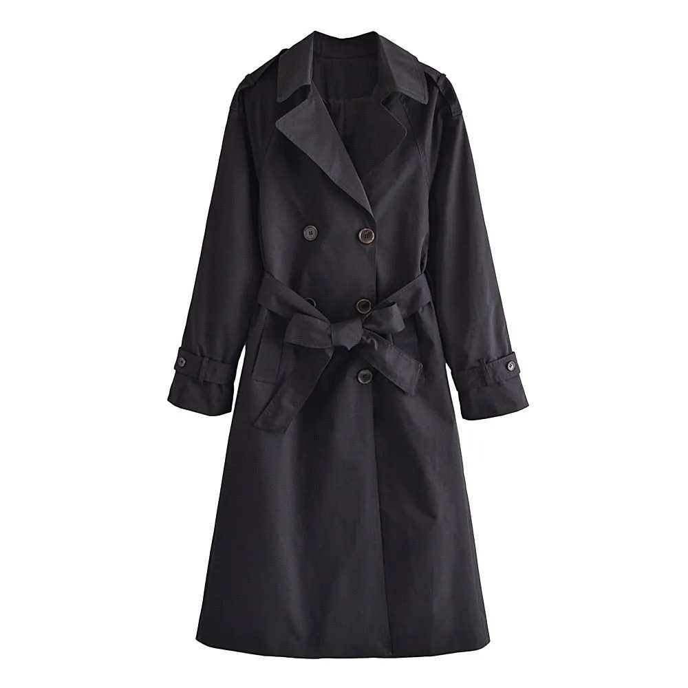 xakxx Elegant Lapel Double Breasted Long Women Trench Coats  Autumn Winter Overcoat Full Sleeve Belted Ladies Windbreaker