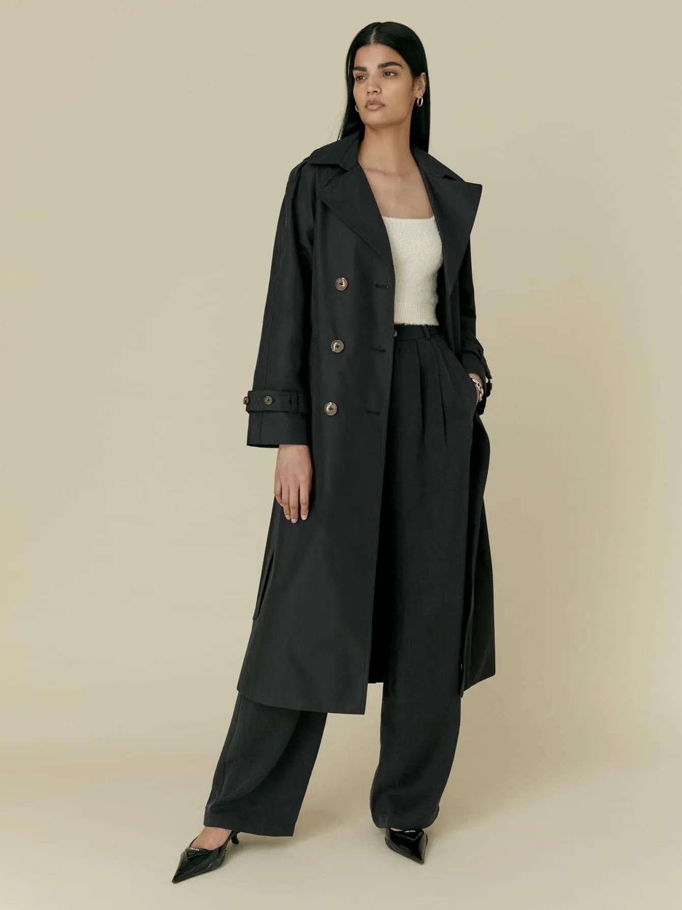 xakxx Elegant Lapel Double Breasted Long Women Trench Coats  Autumn Winter Overcoat Full Sleeve Belted Ladies Windbreaker