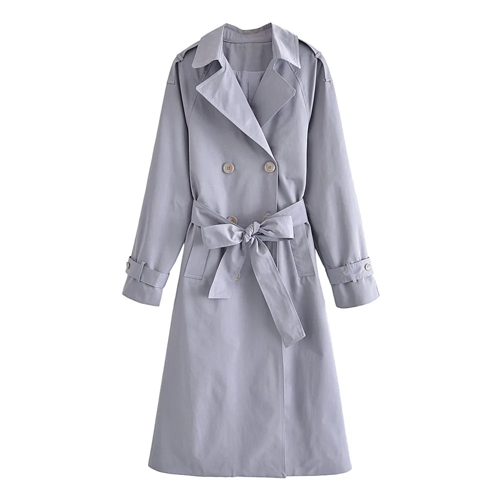 xakxx Elegant Lapel Double Breasted Long Women Trench Coats  Autumn Winter Overcoat Full Sleeve Belted Ladies Windbreaker