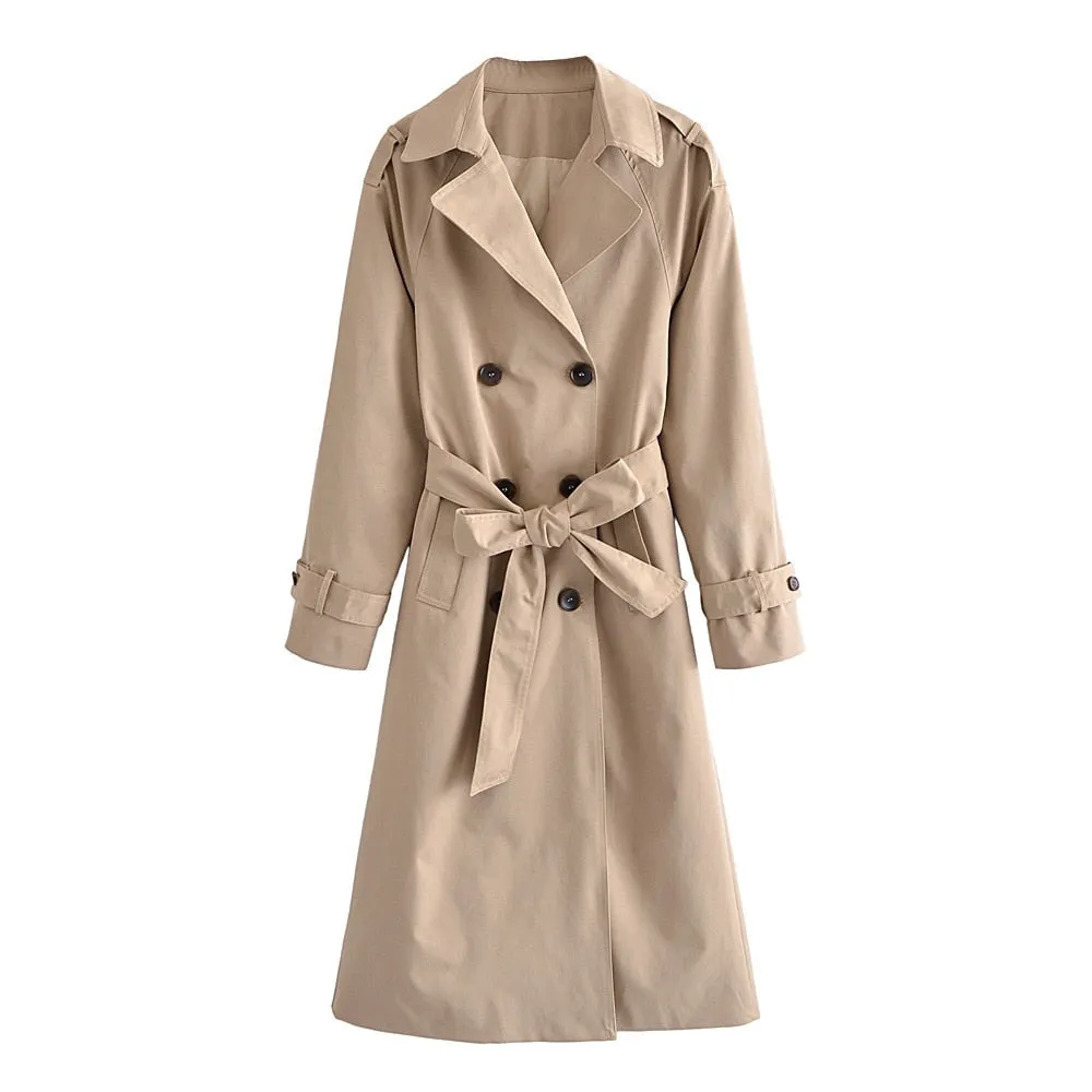 xakxx Elegant Lapel Double Breasted Long Women Trench Coats  Autumn Winter Overcoat Full Sleeve Belted Ladies Windbreaker