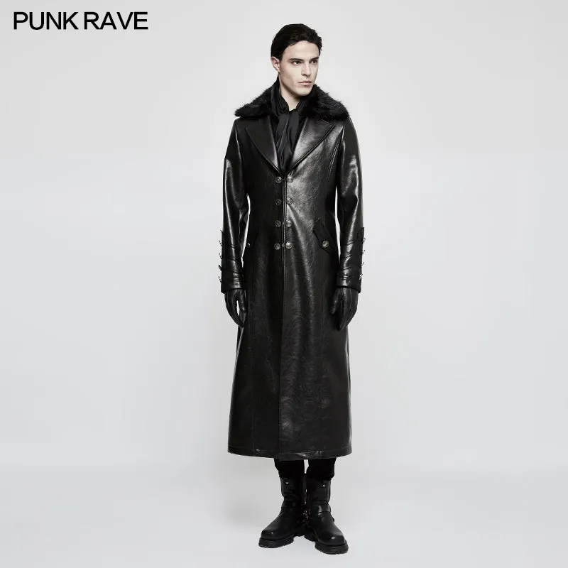 Y-818 Military Uniform Long Leather Punk Coat With Warm Collar