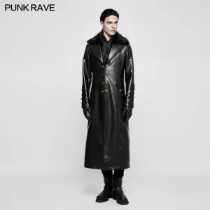 Y-818 Military Uniform Long Leather Punk Coat With Warm Collar