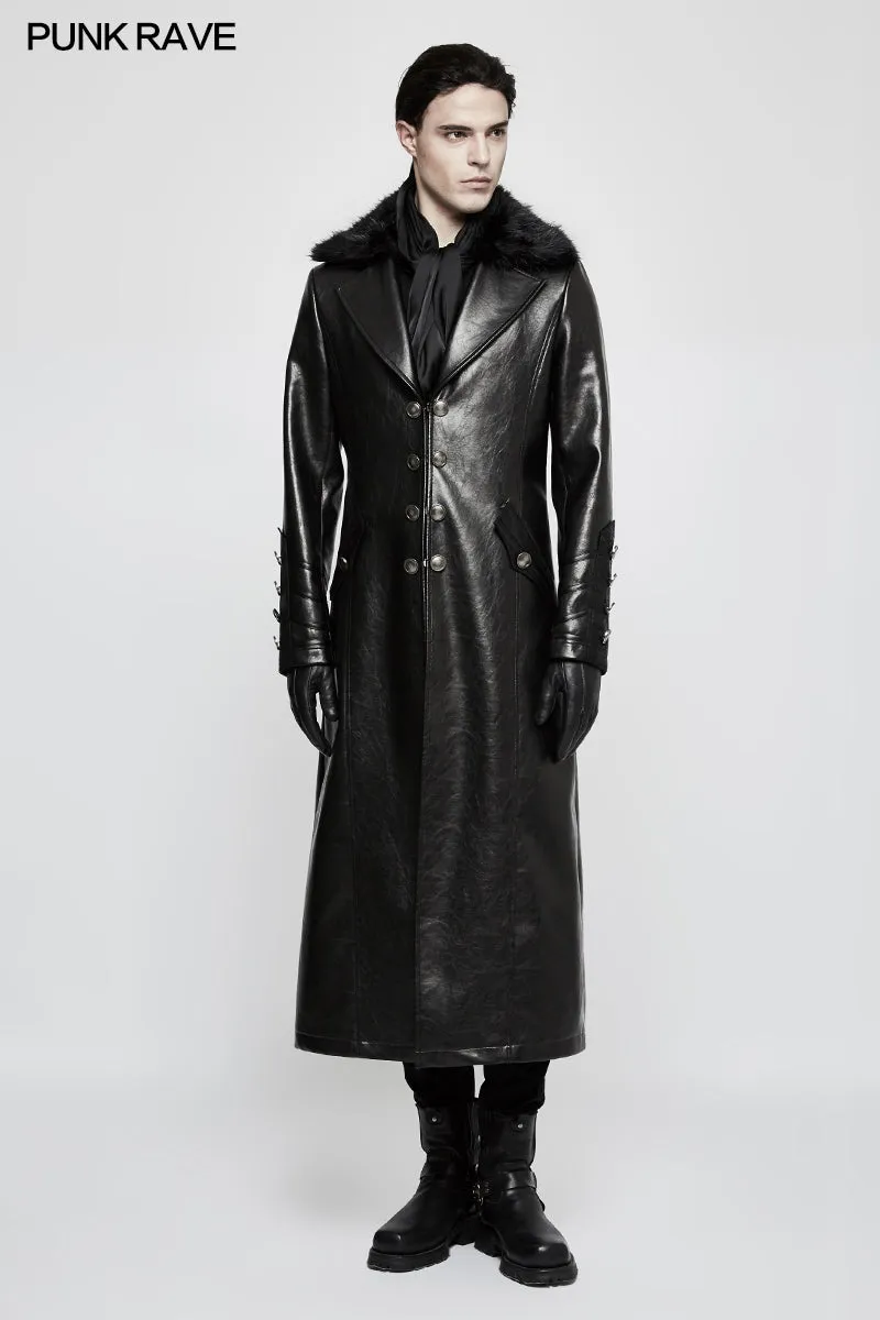 Y-818 Military Uniform Long Leather Punk Coat With Warm Collar