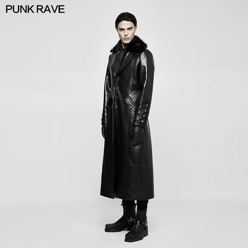 Y-818 Military Uniform Long Leather Punk Coat With Warm Collar