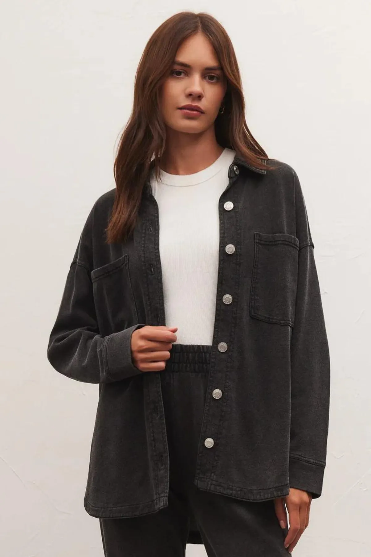 Z SUPPLY - ALL DAY KNIT DENIM JACKET VINTAGE BLACK